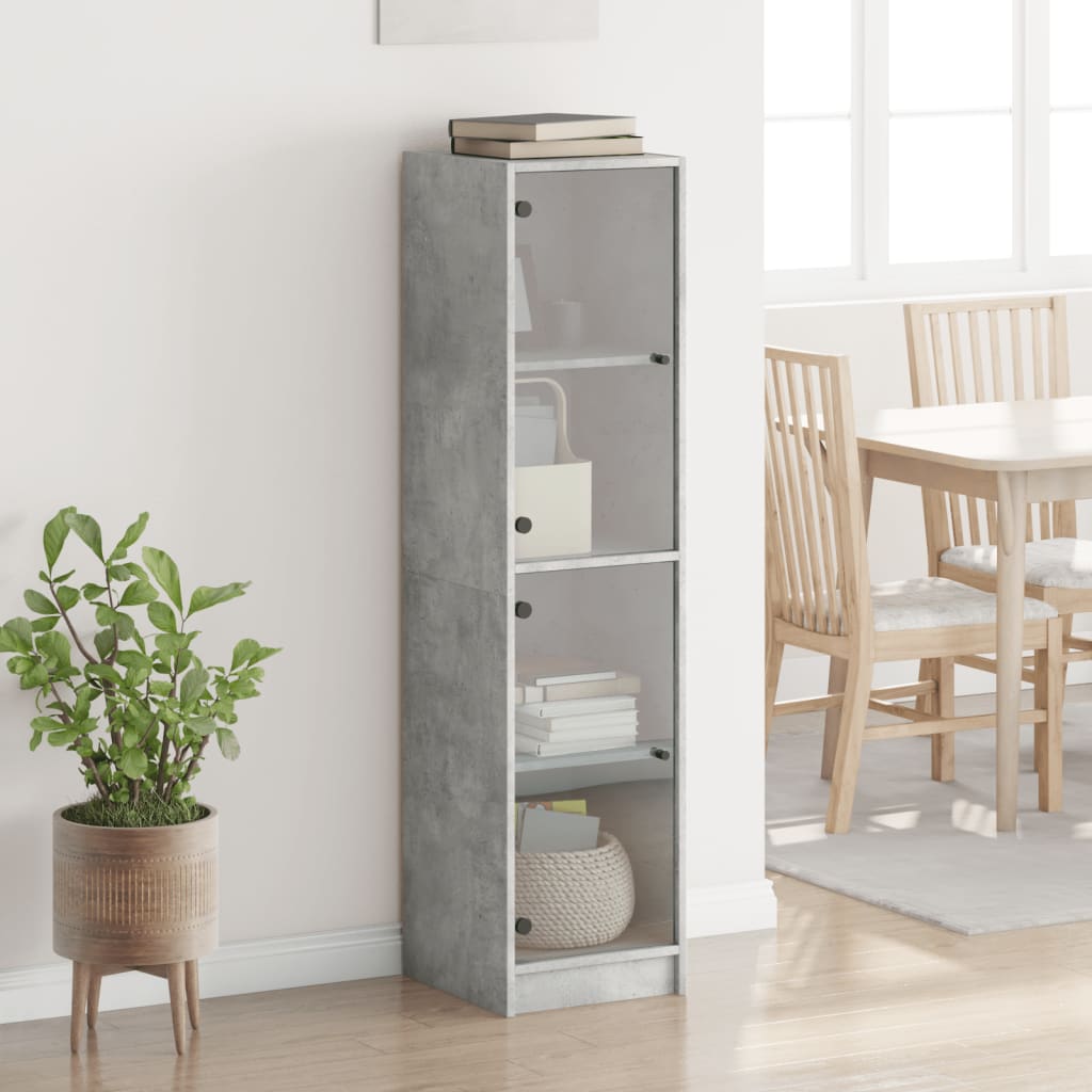 Visoka komoda sa staklenim vratima boja betona 35 x 37 x 142 cm