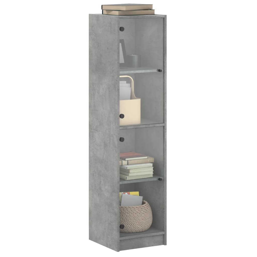 Visoka komoda sa staklenim vratima boja betona 35 x 37 x 142 cm