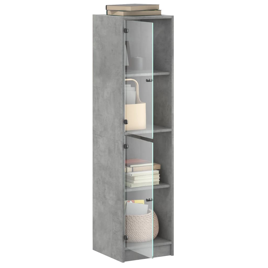 Visoka komoda sa staklenim vratima boja betona 35 x 37 x 142 cm