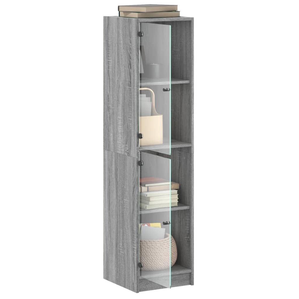 Visoka komoda sa staklenim vratima boja hrasta 35 x 37 x 142 cm