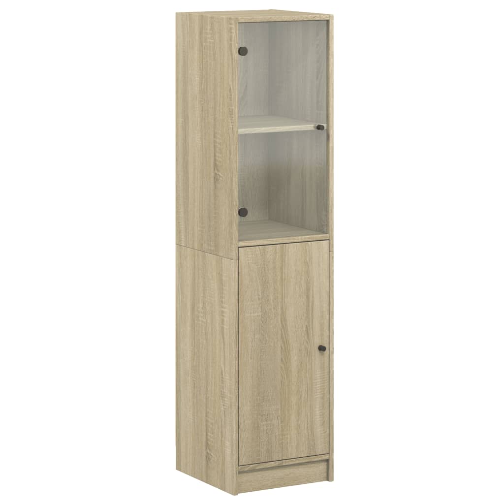 Visoka komoda sa staklenim vratima boja hrasta 35 x 37 x 142 cm Smeđa