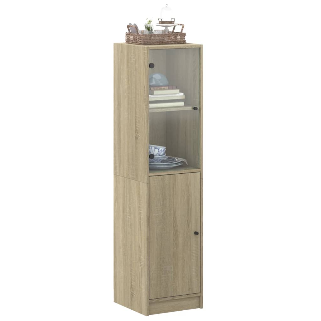 Visoka komoda sa staklenim vratima boja hrasta 35 x 37 x 142 cm