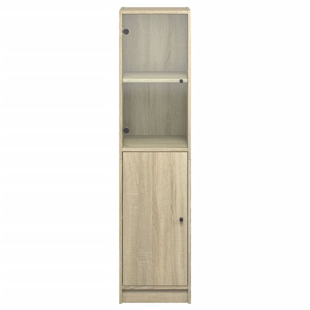 Visoka komoda sa staklenim vratima boja hrasta 35 x 37 x 142 cm