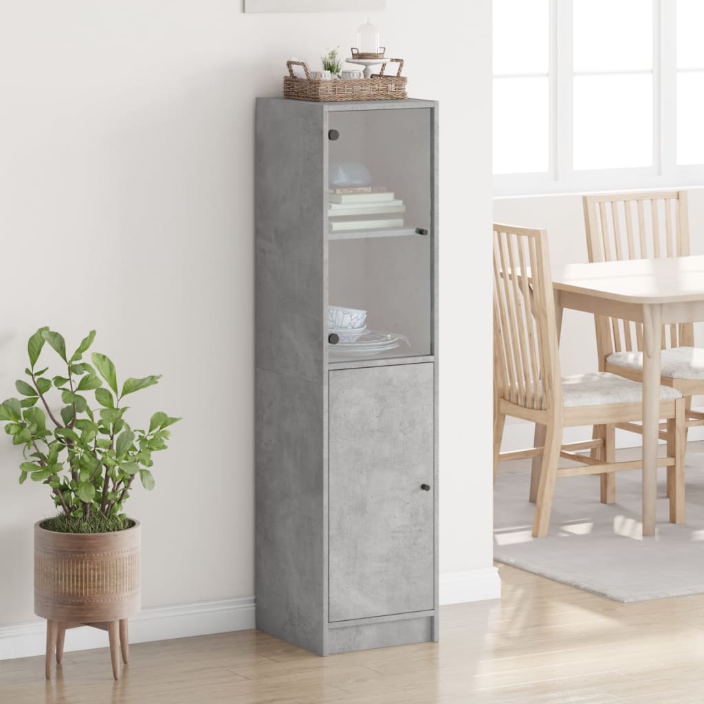 Visoka komoda sa staklenim vratima boja betona 35 x 37 x 142 cm