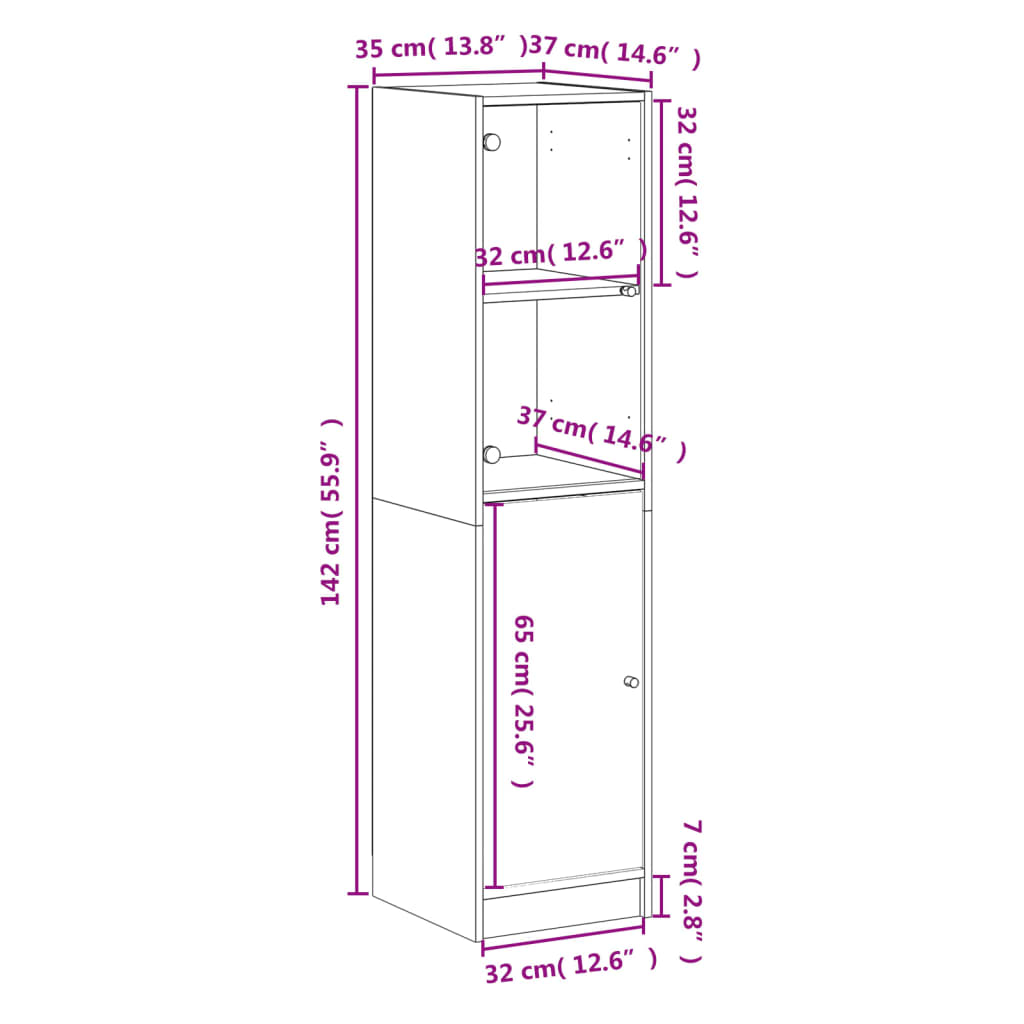 Visoka komoda sa staklenim vratima boja betona 35 x 37 x 142 cm