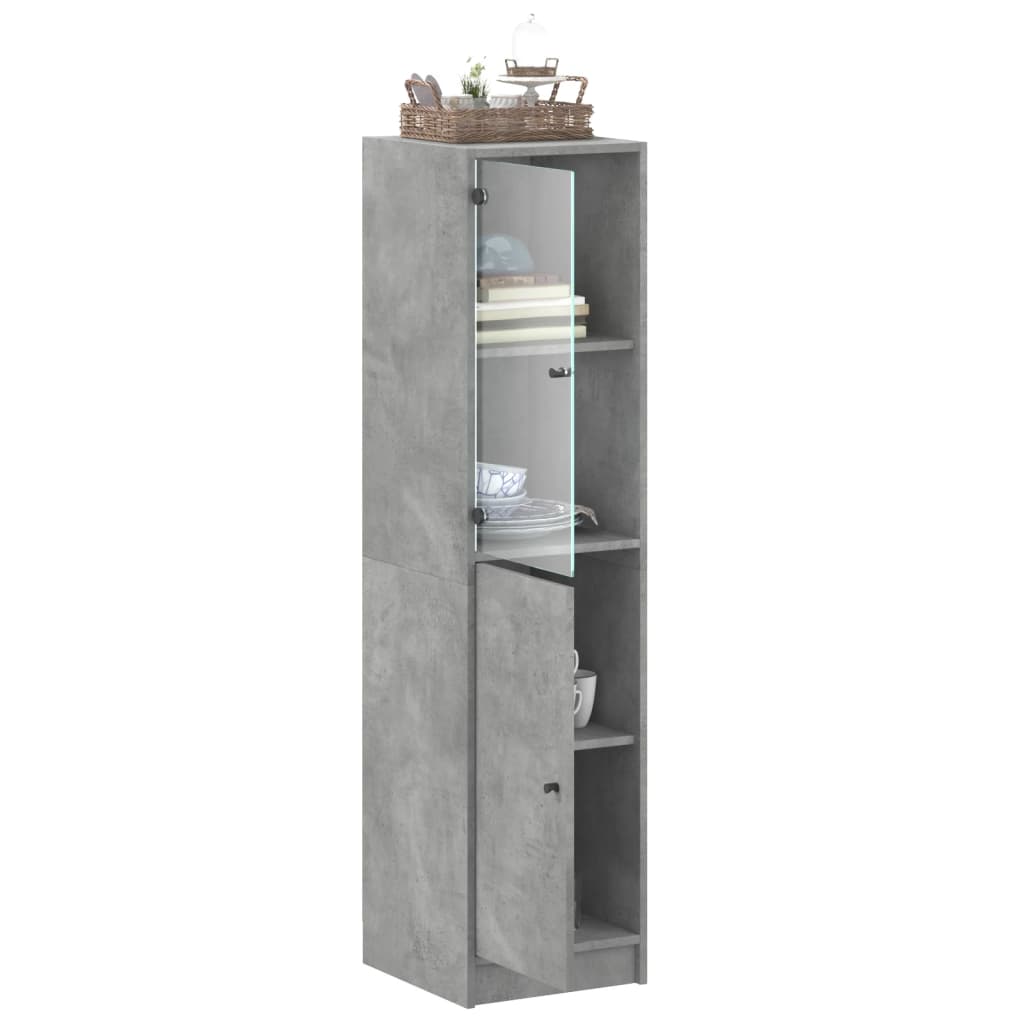 Visoka komoda sa staklenim vratima boja betona 35 x 37 x 142 cm