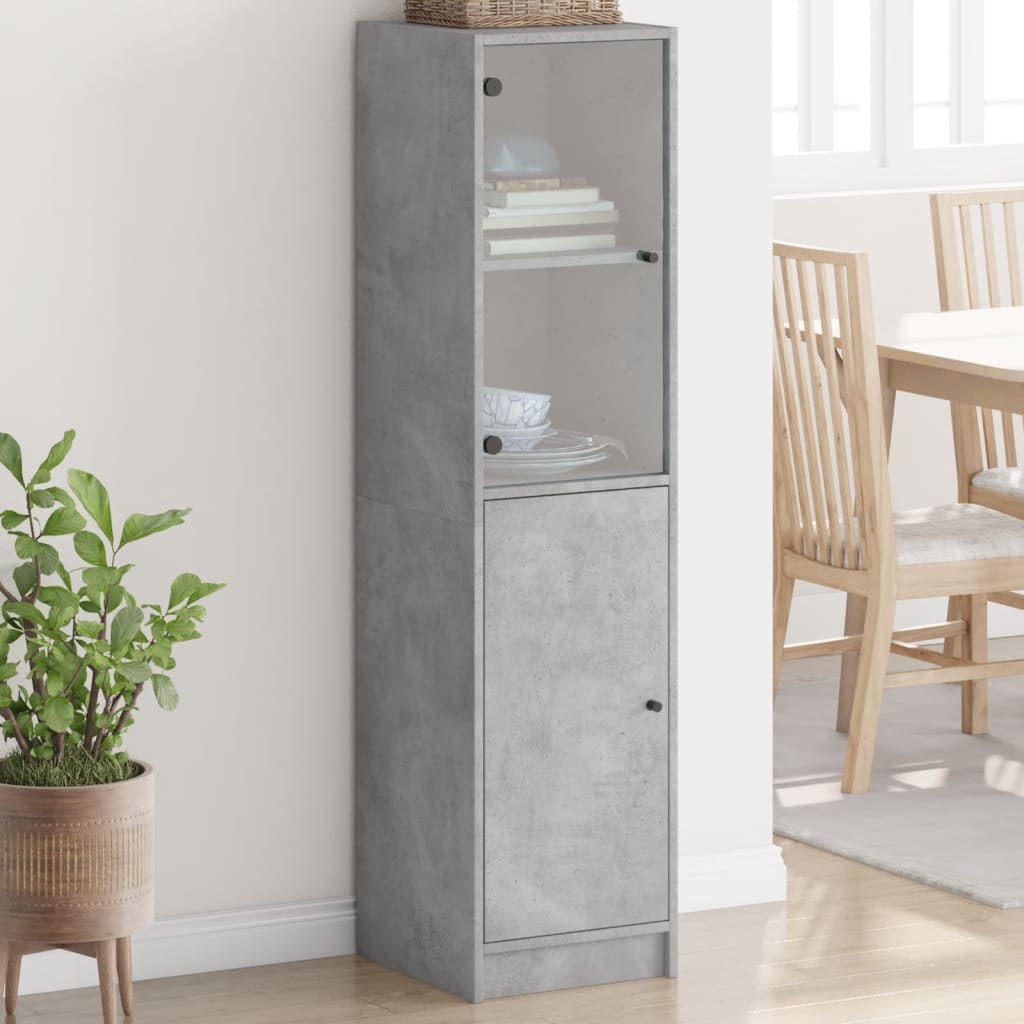 Visoka komoda sa staklenim vratima boja betona 35 x 37 x 142 cm