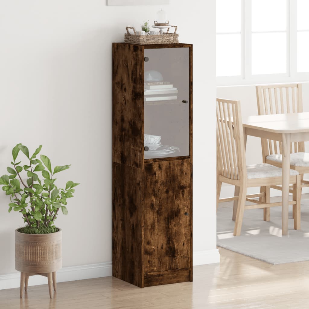 Visoka komoda sa staklenim vratima boja hrasta 35 x 37 x 142 cm