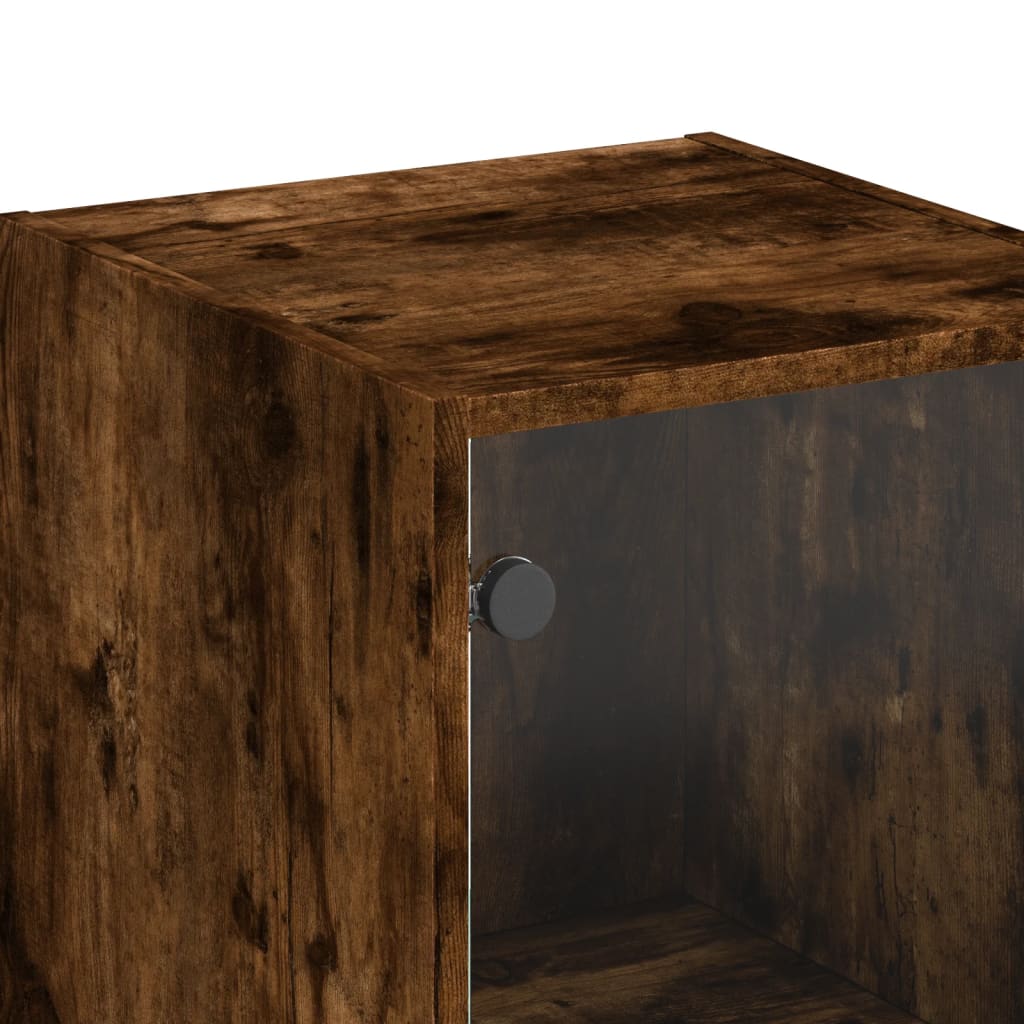 Visoka komoda sa staklenim vratima boja hrasta 35 x 37 x 142 cm
