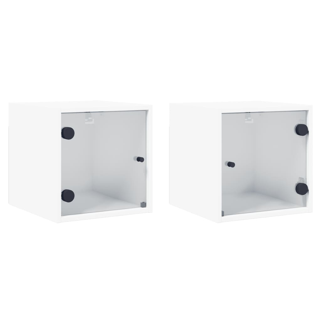 Noćni ormarići sa staklenim vratima 2 kom bijeli 35x37x35 cm