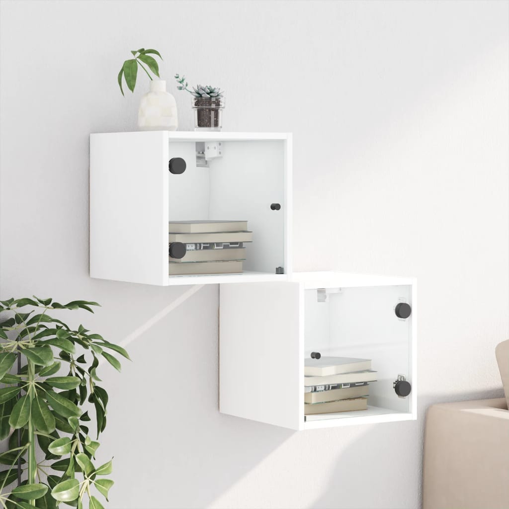 Noćni ormarići sa staklenim vratima 2 kom bijeli 35x37x35 cm