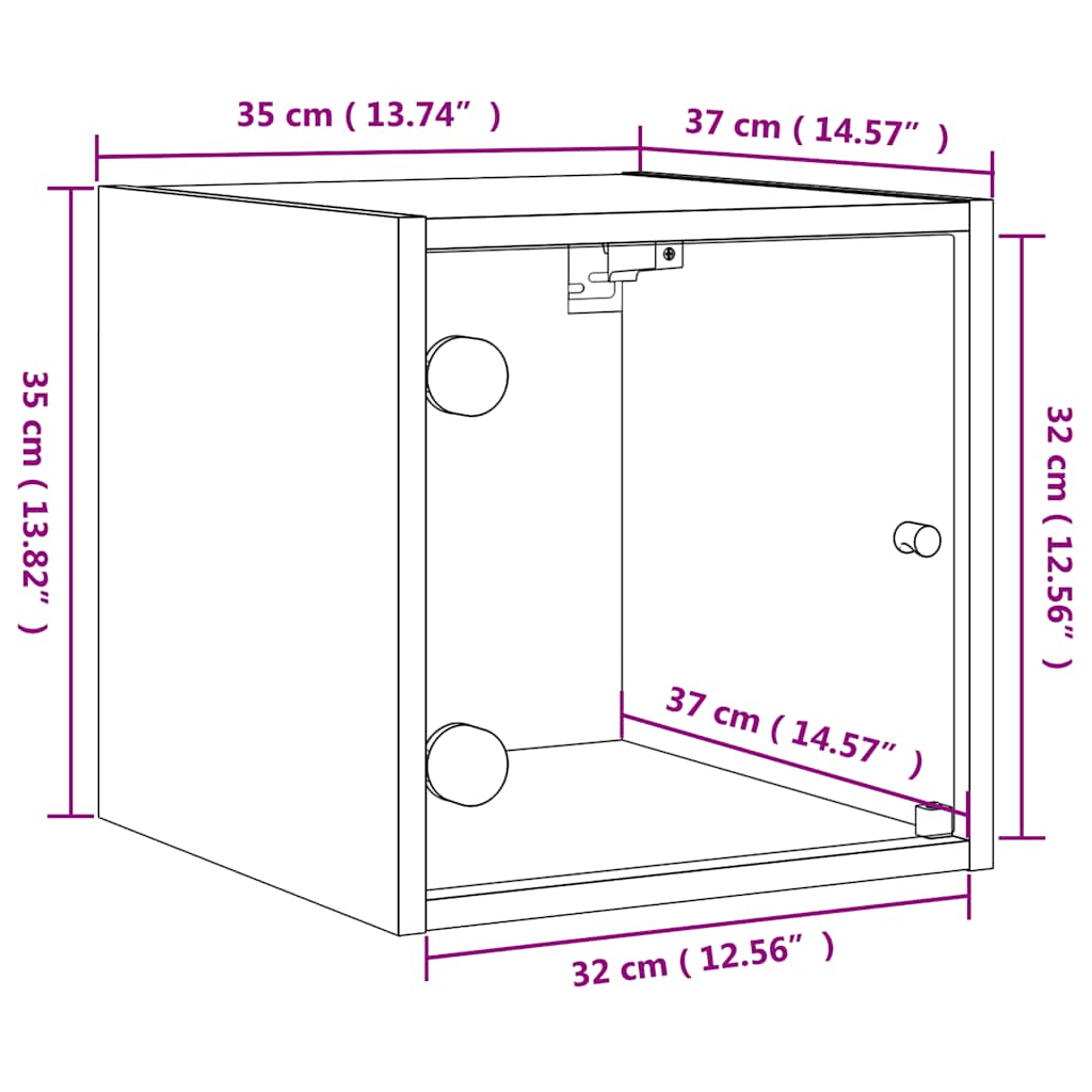 Noćni ormarić sa staklenim vratima boja hrasta 35 x 37 x 35 cm