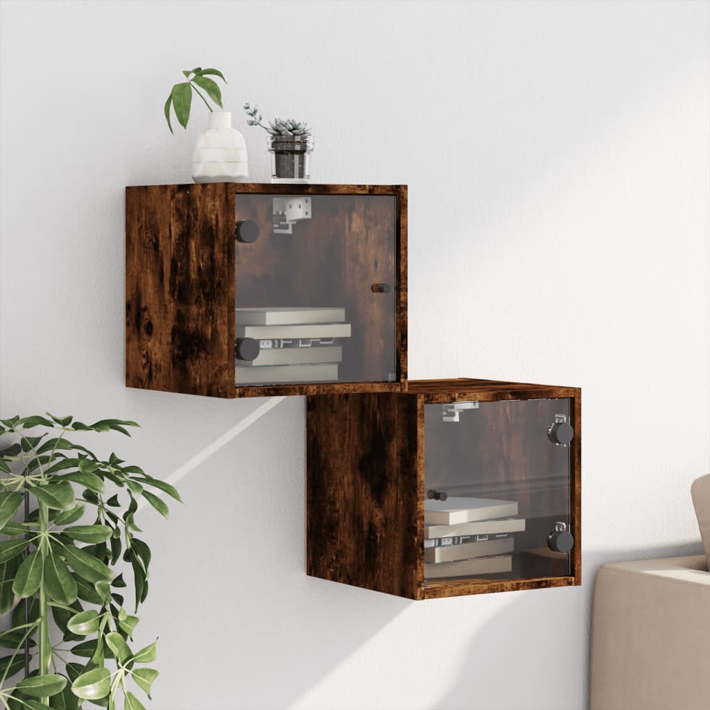 Noćni ormarići staklena vrata 2 kom boja hrasta 35x37x35 cm