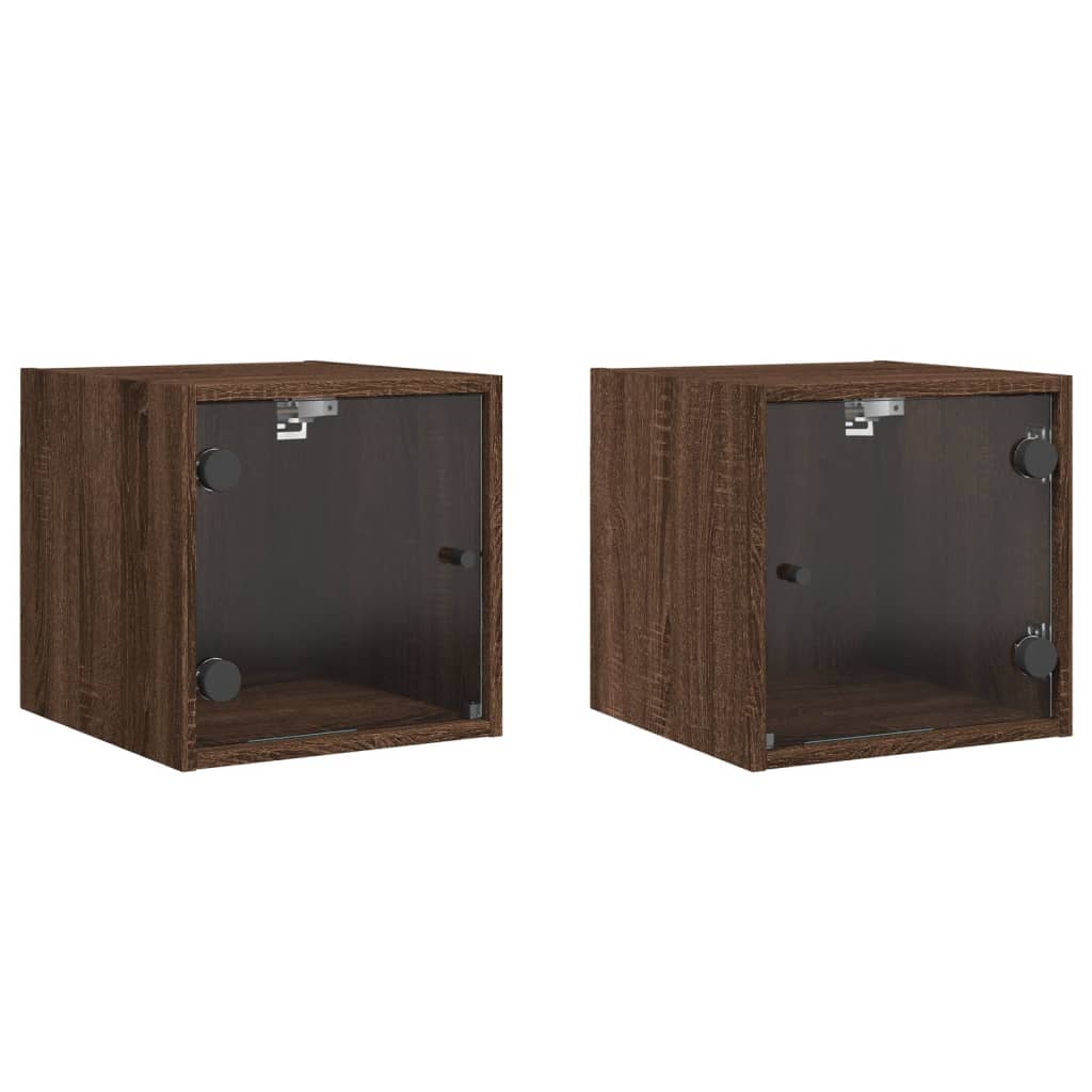 Noćni ormarići staklena vrata 2 kom boja hrasta 35x37x35 cm