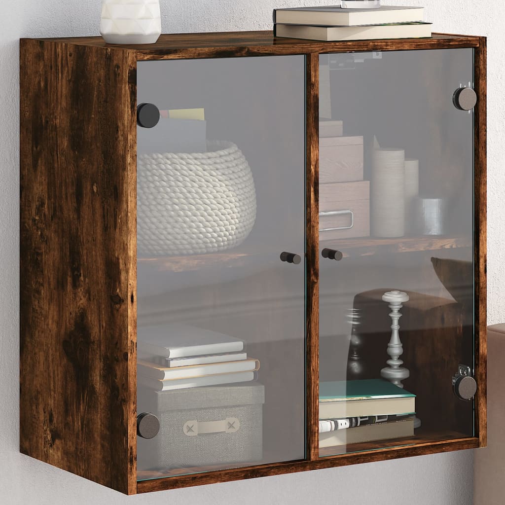 Zidni ormarić sa staklenim vratima boja betona 68x37x68,5 cm