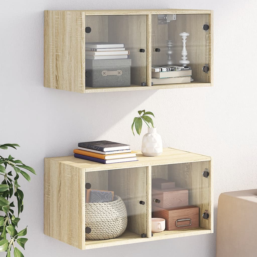 Zidni ormarić sa staklenim vratima boja hrasta 68,5x37x35 cm