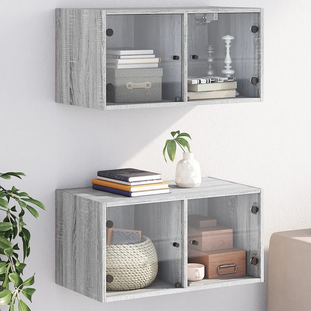 Zidni ormarić sa staklenim vratima boja hrasta 68,5x37x35 cm