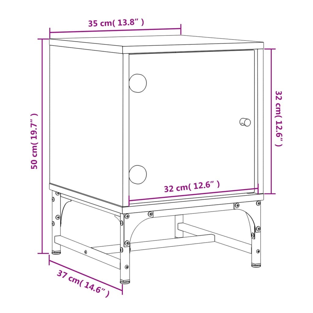 Noćni ormarići sa staklenim vratima 2 kom bijeli 35x37x50 cm