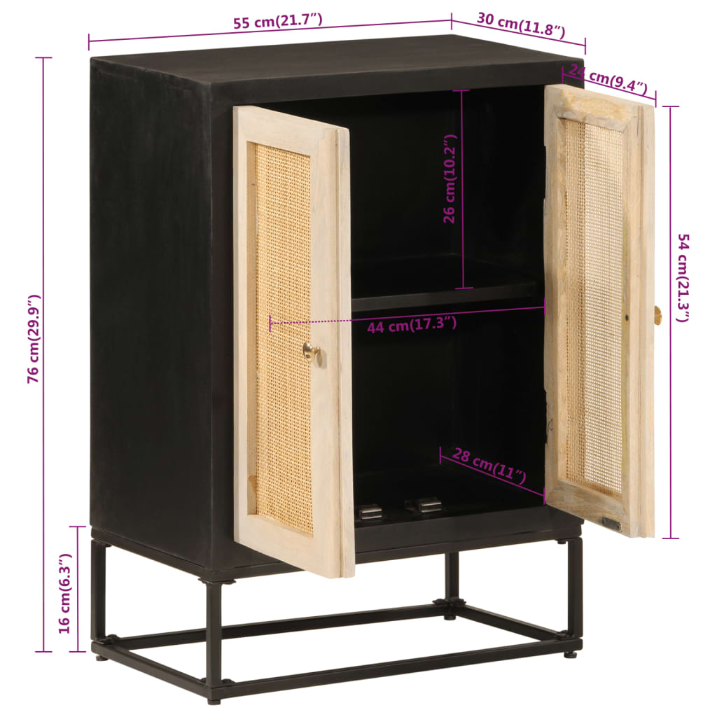 Komoda crna 55 x 30 x 76 cm od masivnog drva manga i željeza