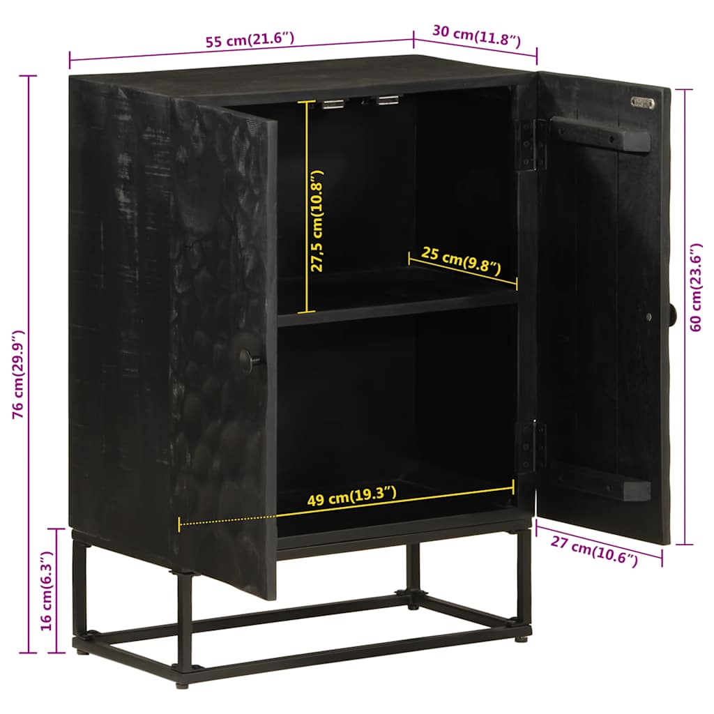 Komoda crna 55 x 30 x 76 cm od masivnog drva manga i željeza
