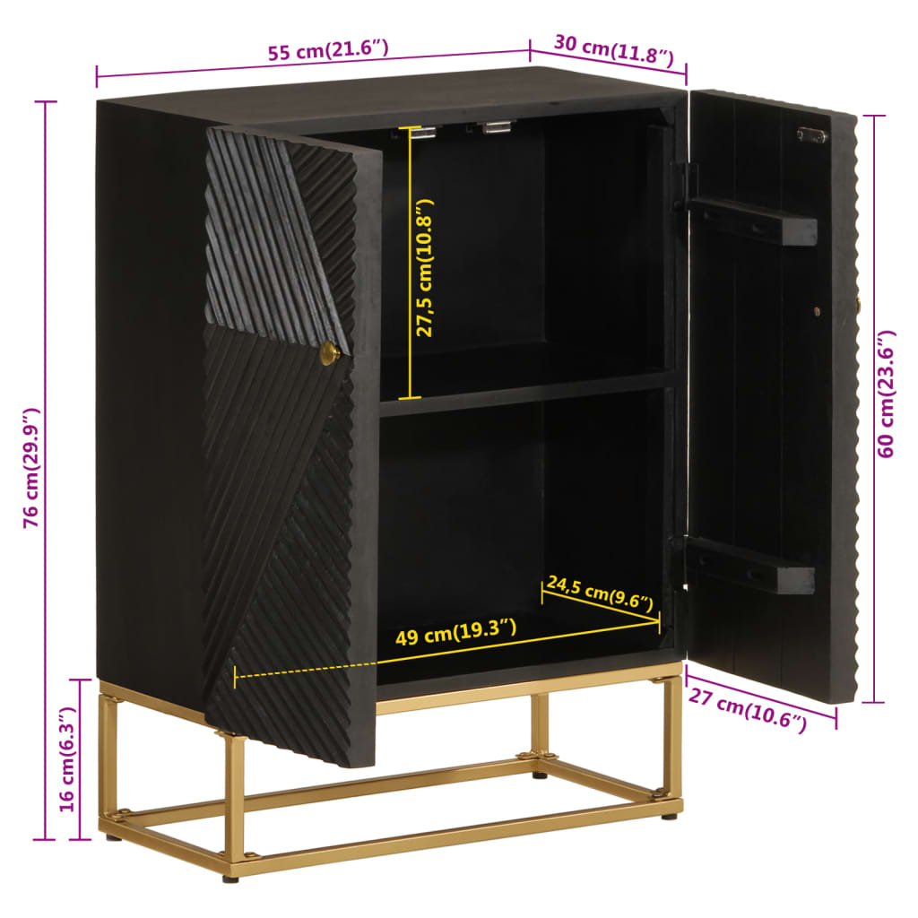 Komoda crna 55 x 30 x 76 cm od masivnog drva manga i željeza