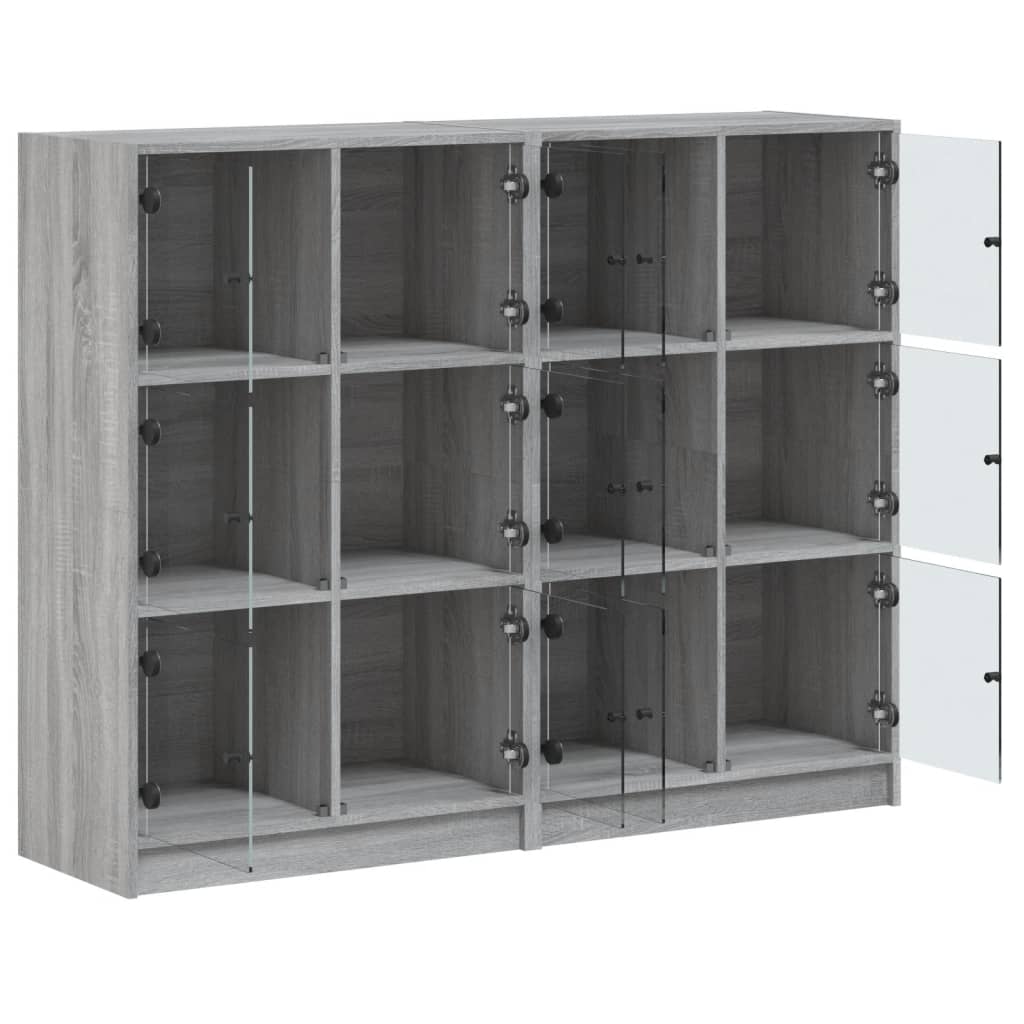 Regal za knjige s vratima siva boja hrasta 136x37x109 cm drveni