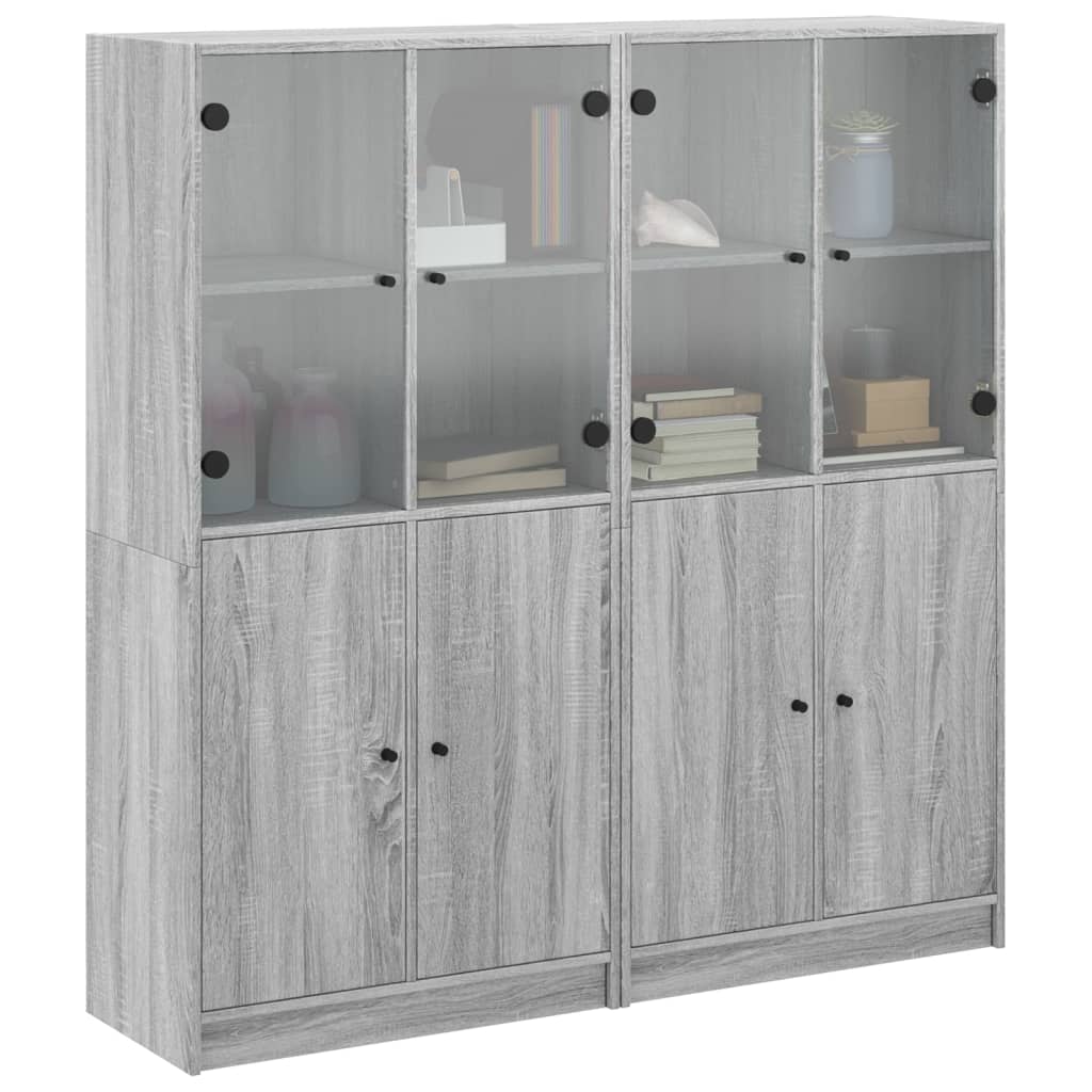 Regal za knjige s vratima boja hrasta 136x37x142 cm drveni Siva