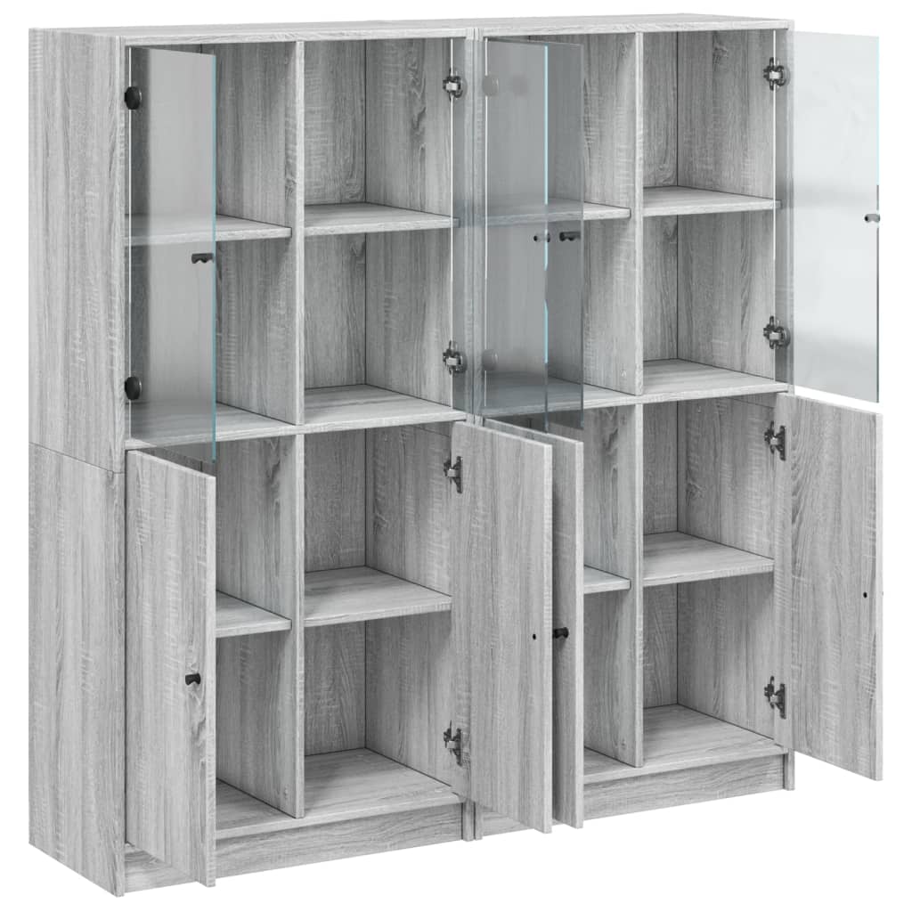 Regal za knjige s vratima boja hrasta 136x37x142 cm drveni Siva