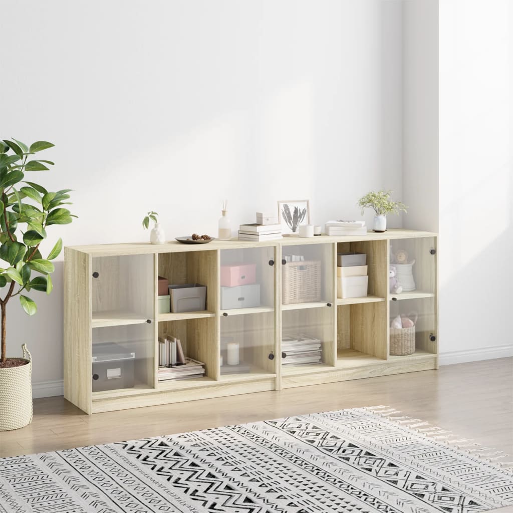 Regal za knjige s vratima boja hrasta 204 x 37 x 75 cm drveni