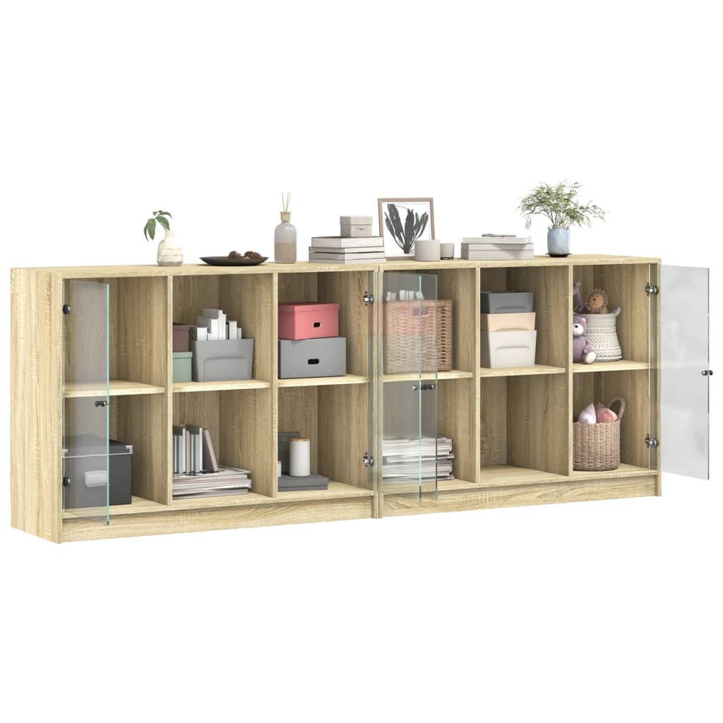 Regal za knjige s vratima boja hrasta 204 x 37 x 75 cm drveni