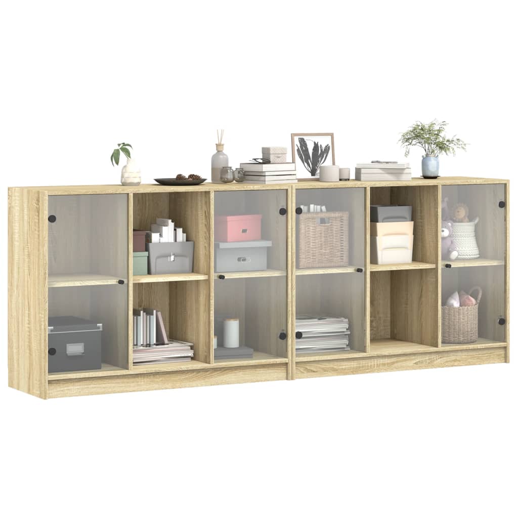 Regal za knjige s vratima boja hrasta 204 x 37 x 75 cm drveni