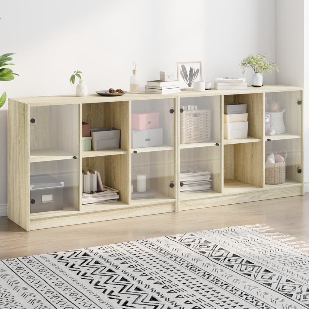 Regal za knjige s vratima boja hrasta 204 x 37 x 75 cm drveni