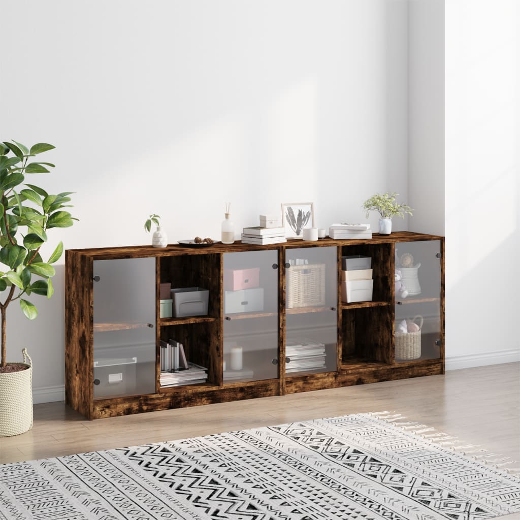 Regal za knjige s vratima boja hrasta 204 x 37 x 75 cm drveni