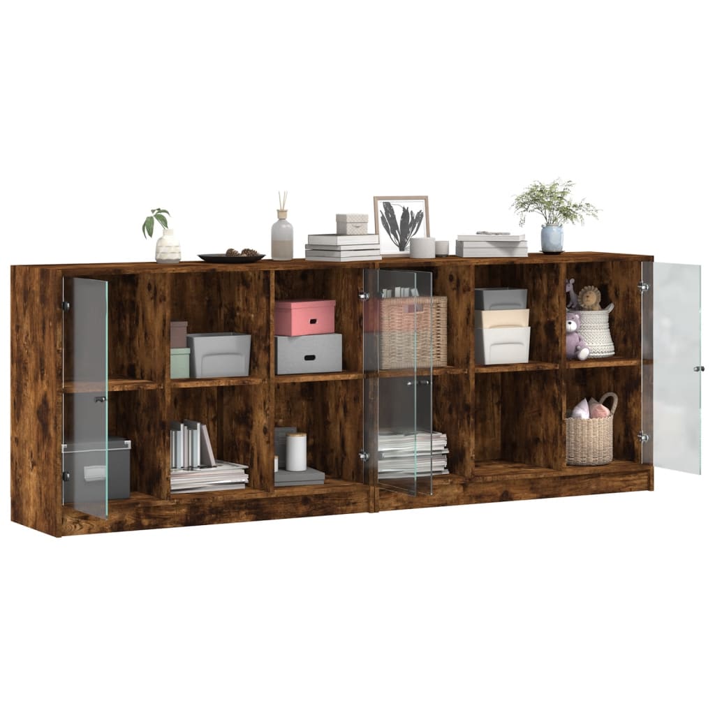 Regal za knjige s vratima boja hrasta 204 x 37 x 75 cm drveni