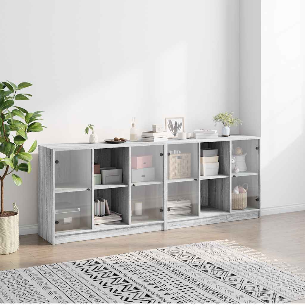 Regal za knjige s vratima siva boja hrasta 204x37x75 cm drveni