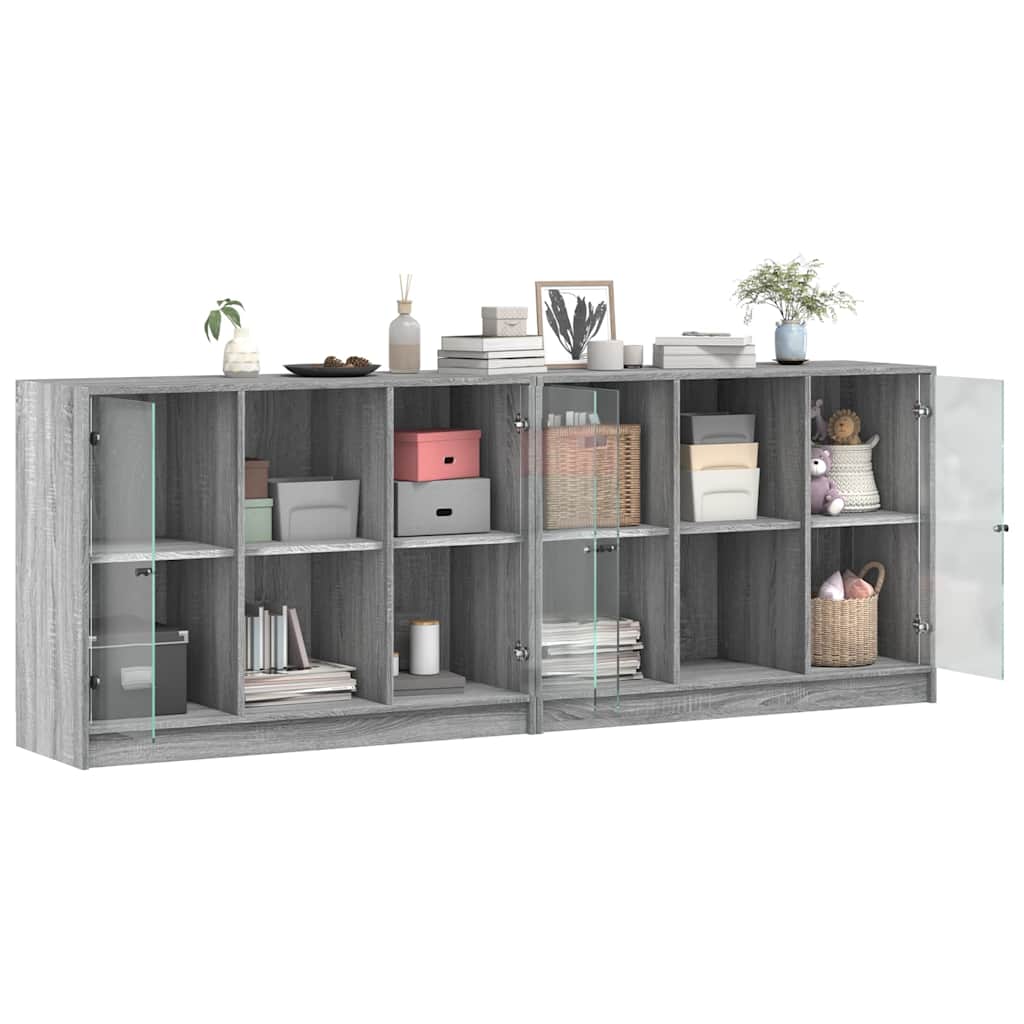 Regal za knjige s vratima siva boja hrasta 204x37x75 cm drveni