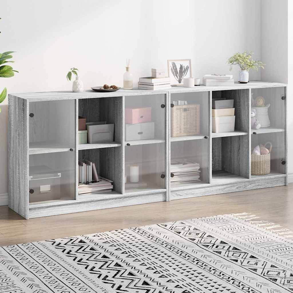 Regal za knjige s vratima siva boja hrasta 204x37x75 cm drveni