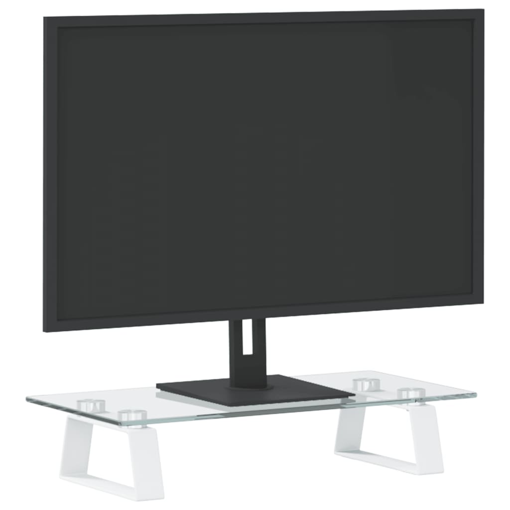 Stalak za monitor bijeli 40 x 20 x 8 cm kaljeno staklo i metal