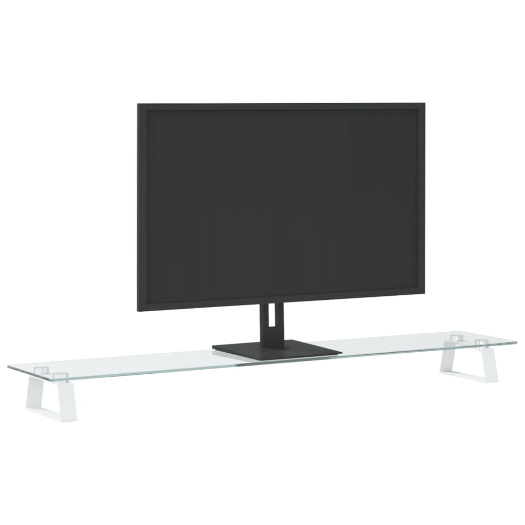 Stalak za monitor bijeli 100x20x8 cm kaljeno staklo i metal