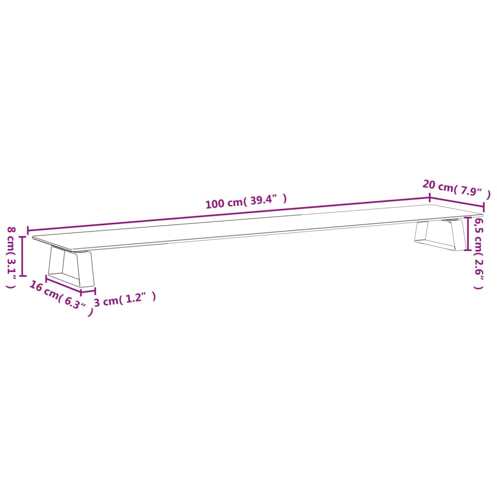 Stalak za monitor bijeli 100x20x8 cm kaljeno staklo i metal