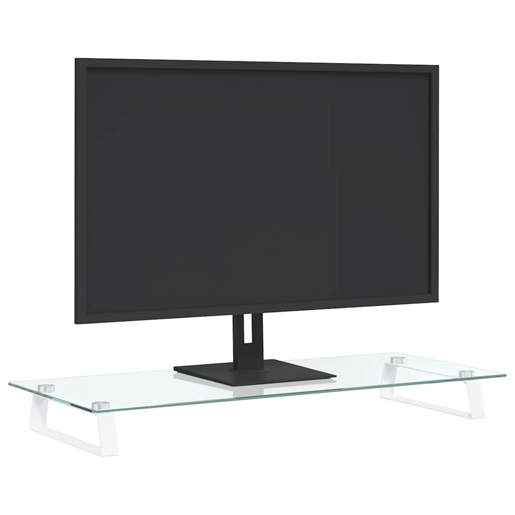 Stalak za monitor bijeli 80x35x8 cm kaljeno staklo i metal