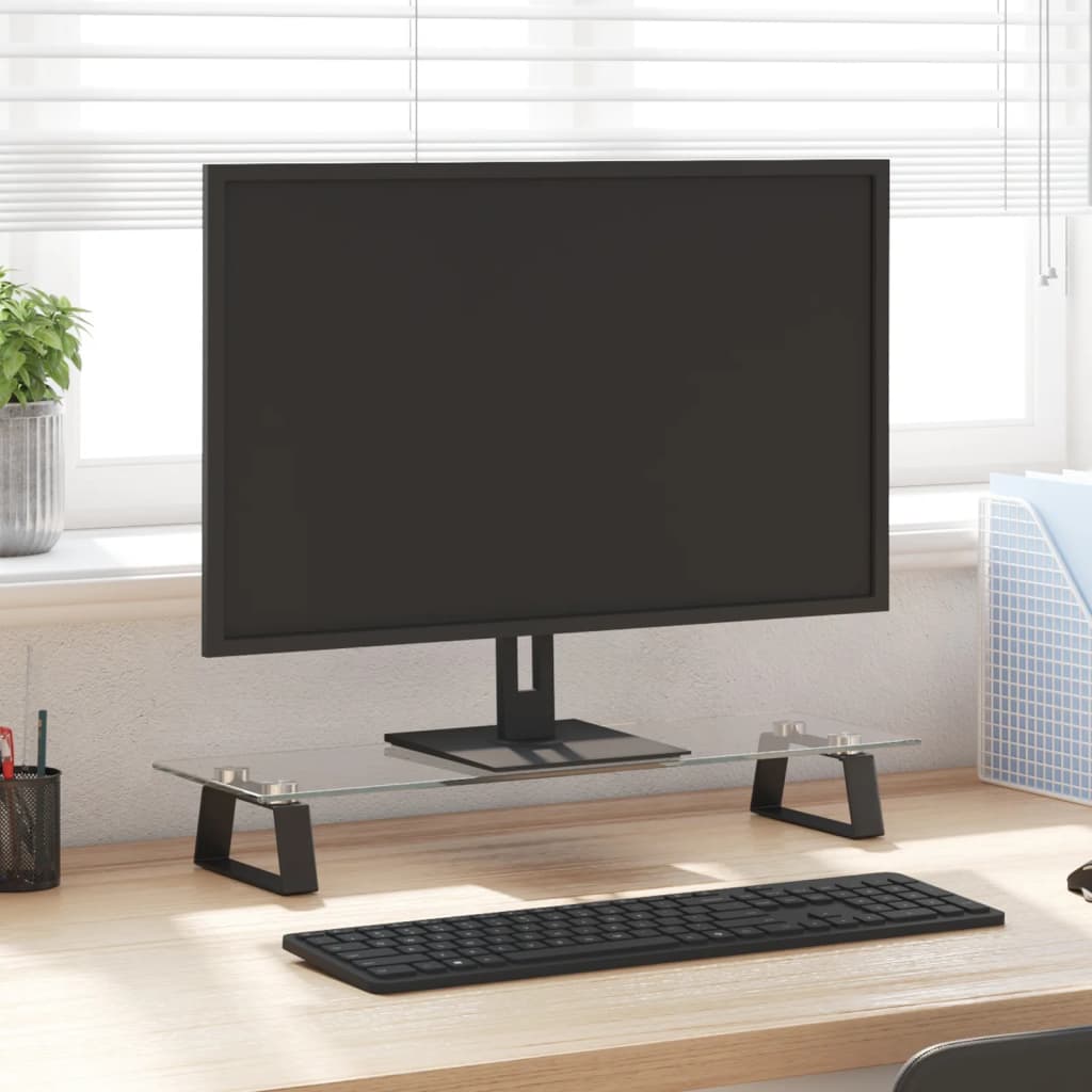 Stalak za monitor crni 60x20x8 cm kaljeno staklo i metal
