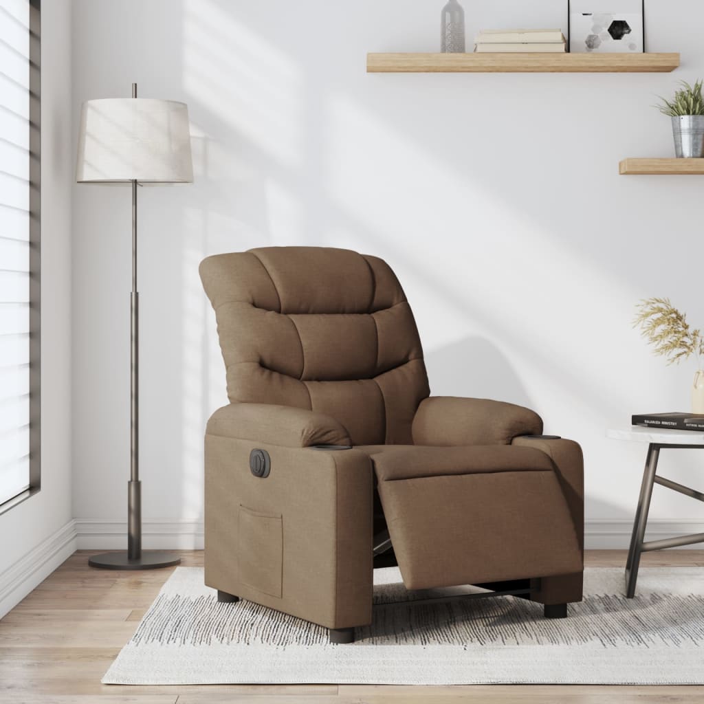 Električni naslonjač od tkanine smeđi