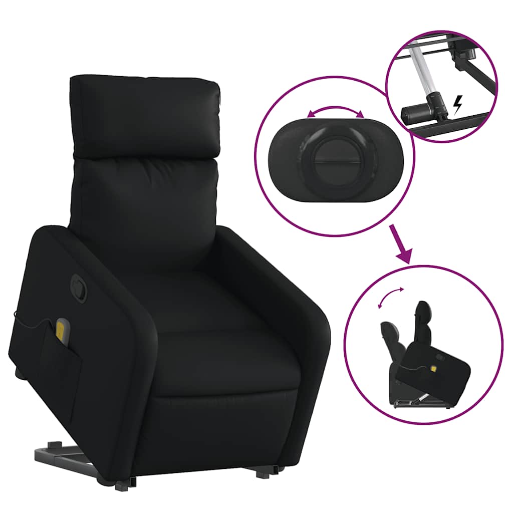 Masažni naslonjač na podizanje od umjetne kože crni