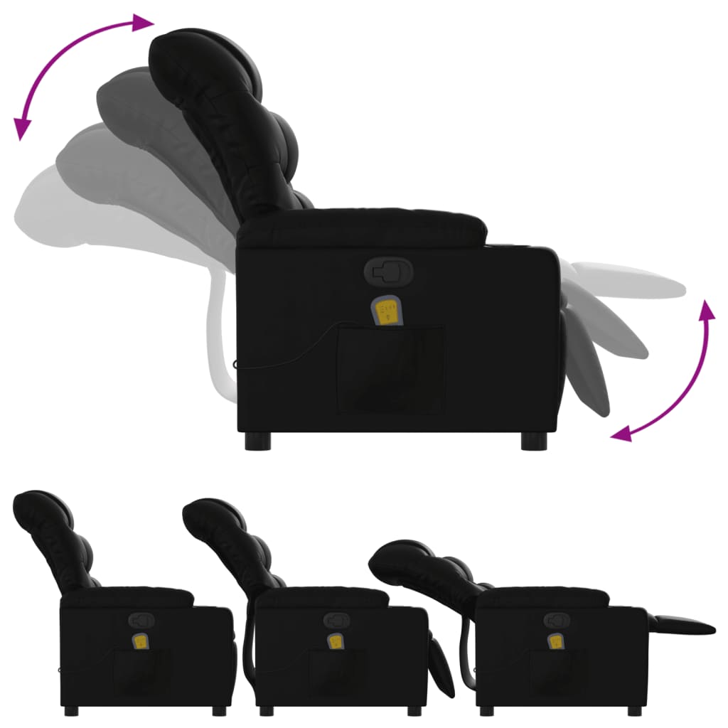 Masažna fotelja za odmor, crna, umjetna koža