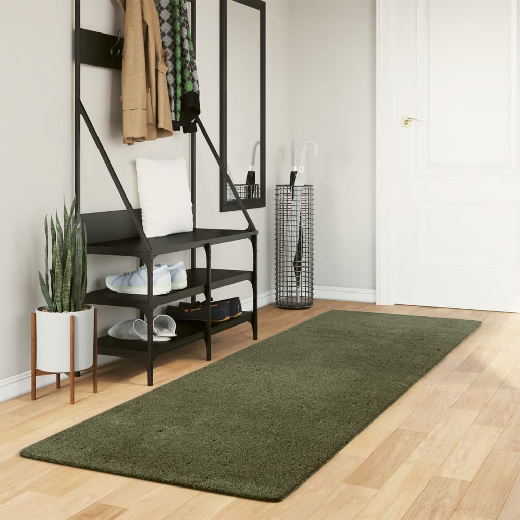 Tepih HUARTE kratkih vlakana mekani i perivi zeleni 80x250 cm