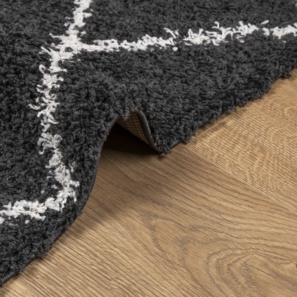 Čupavi tepih PAMPLONA s visokim vlaknima crni-krem 200 x 280 cm
