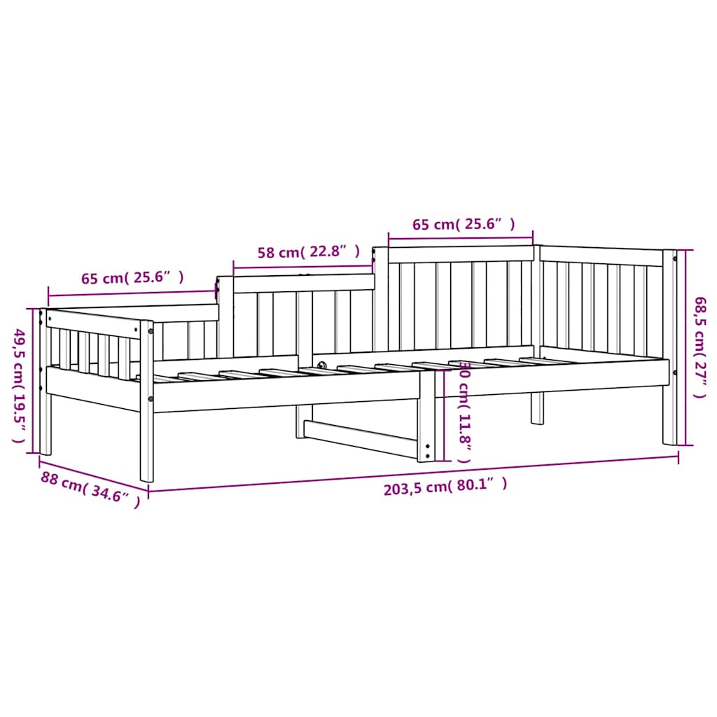 Dnevni ležaj crni 80 x 200 cm od masivne borovine