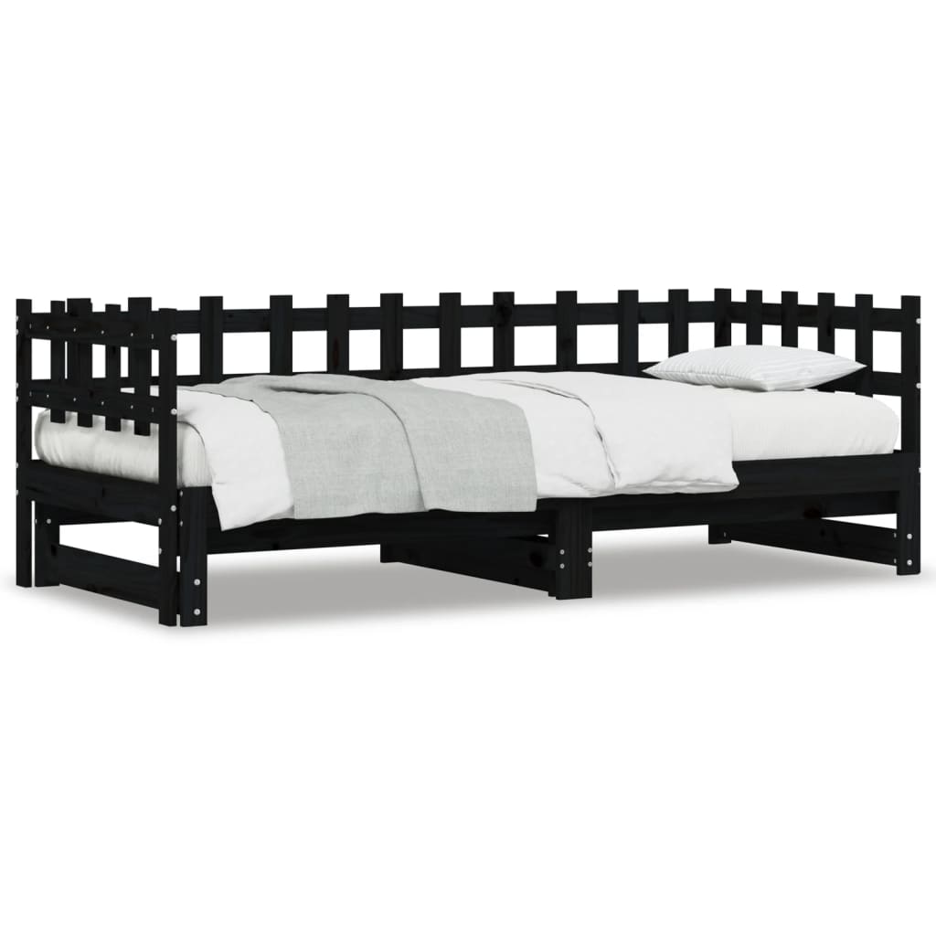 Dnevni ležaj na izvlačenje crni 2x(90x200) cm masivna borovina