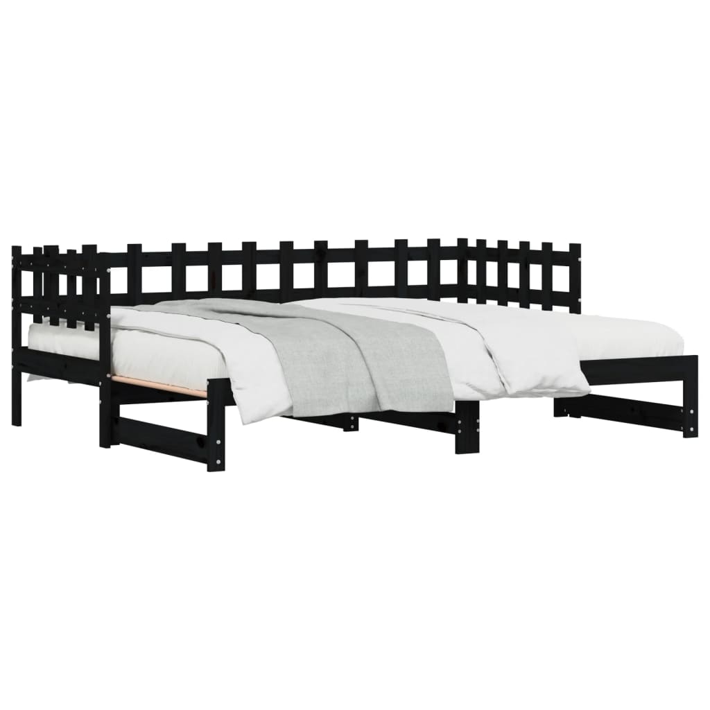 Dnevni ležaj na izvlačenje crni 2x(90x200) cm masivna borovina